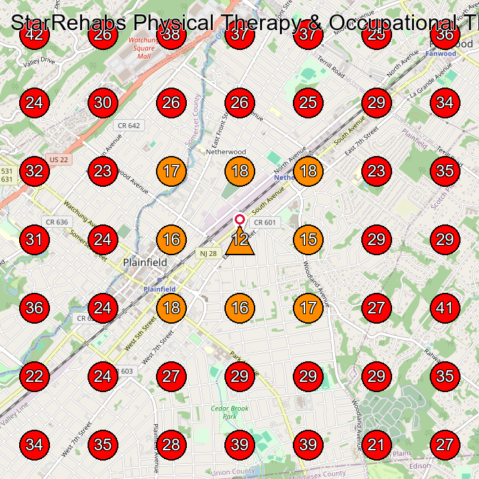 StarRehabs Physical Therapy & Occupational Therapy Clinic GeoGrid visibility map for Physical Therapist in Edison